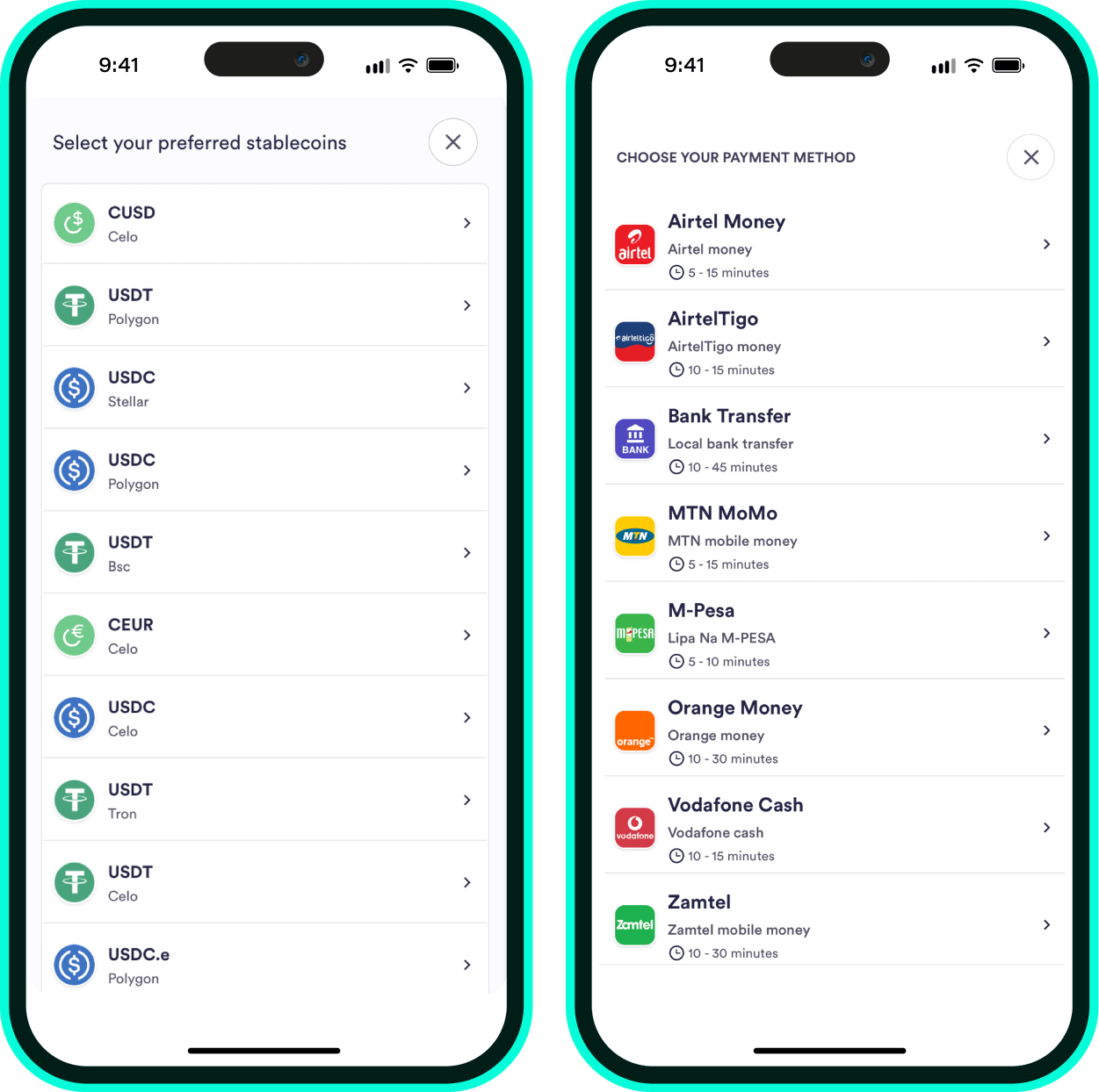 Paychant On and off ramp widgets